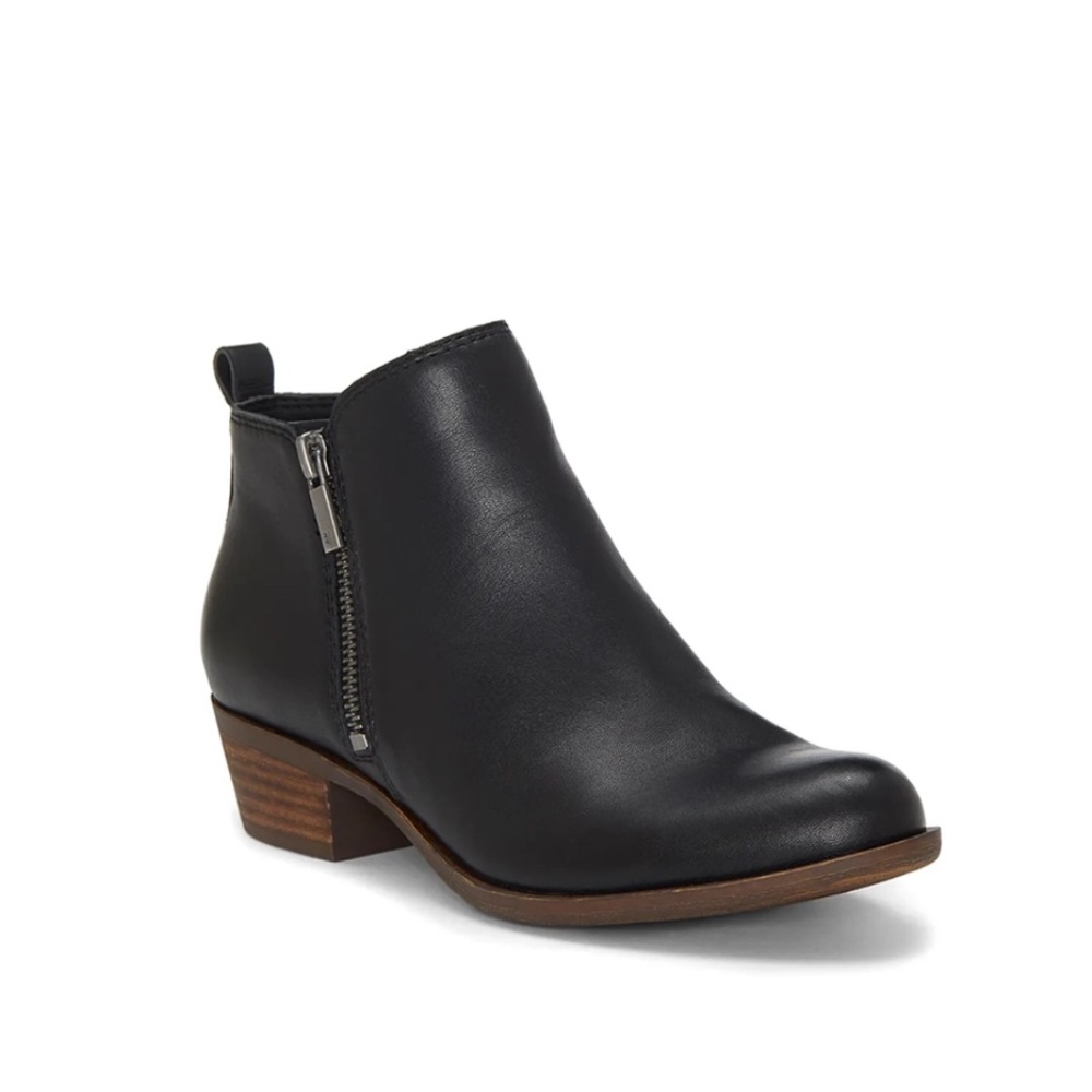 Lucky Brand Black Leather  Ankle Booties with Zipper - 5.5